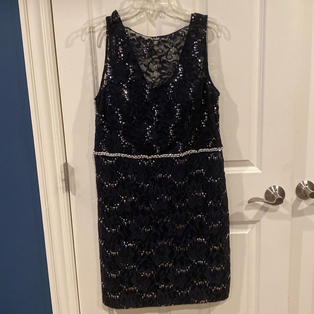 16 navy Blue lacy sparkly city triangle dress
